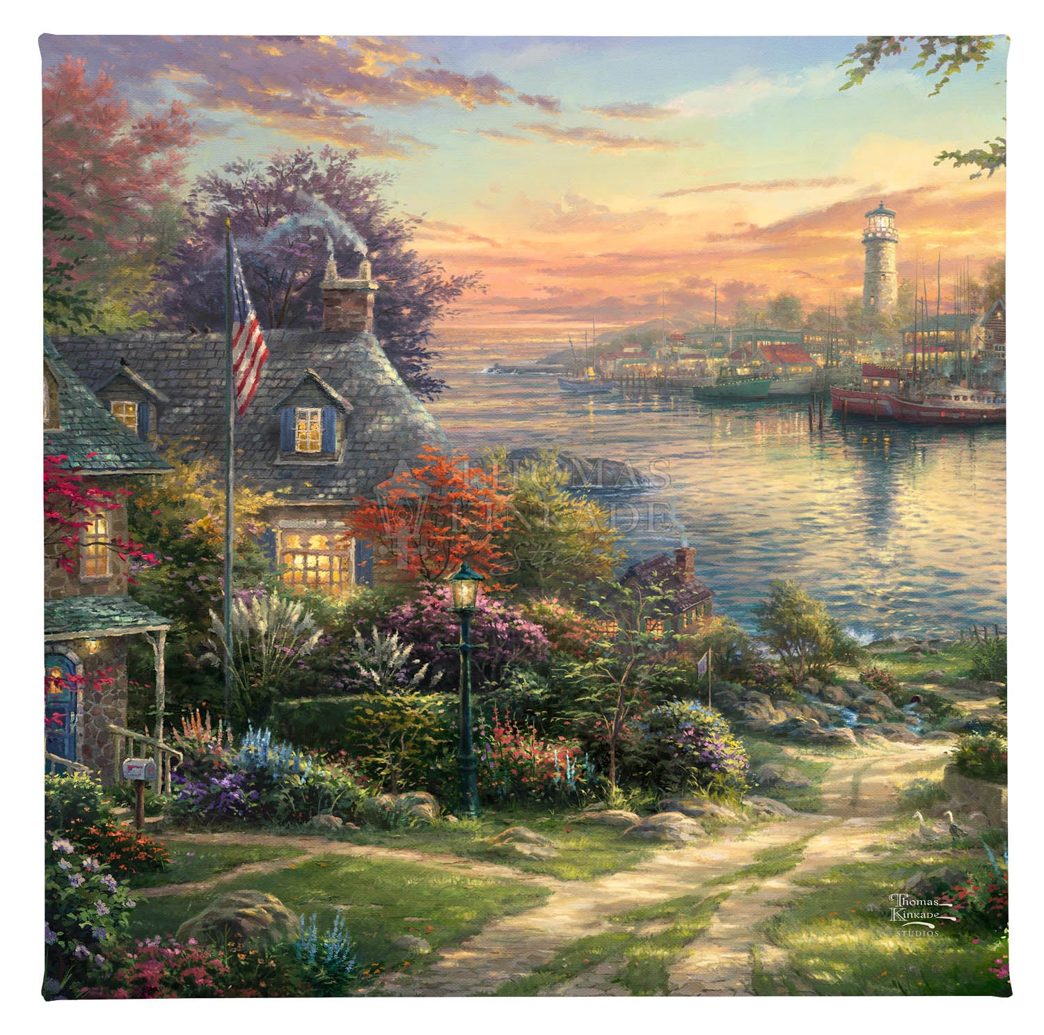 New England Harbor - 14" x 14" Gallery Wrapped Canvas