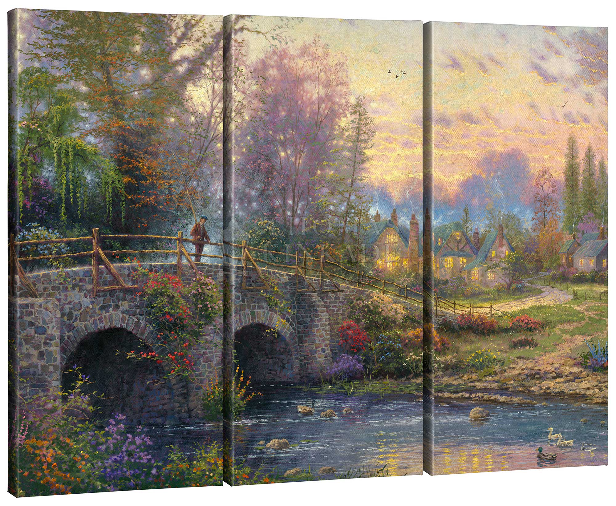 Cobblestone Evening - 36" x 48" (Set of 3) Triptych Giclee Canvas