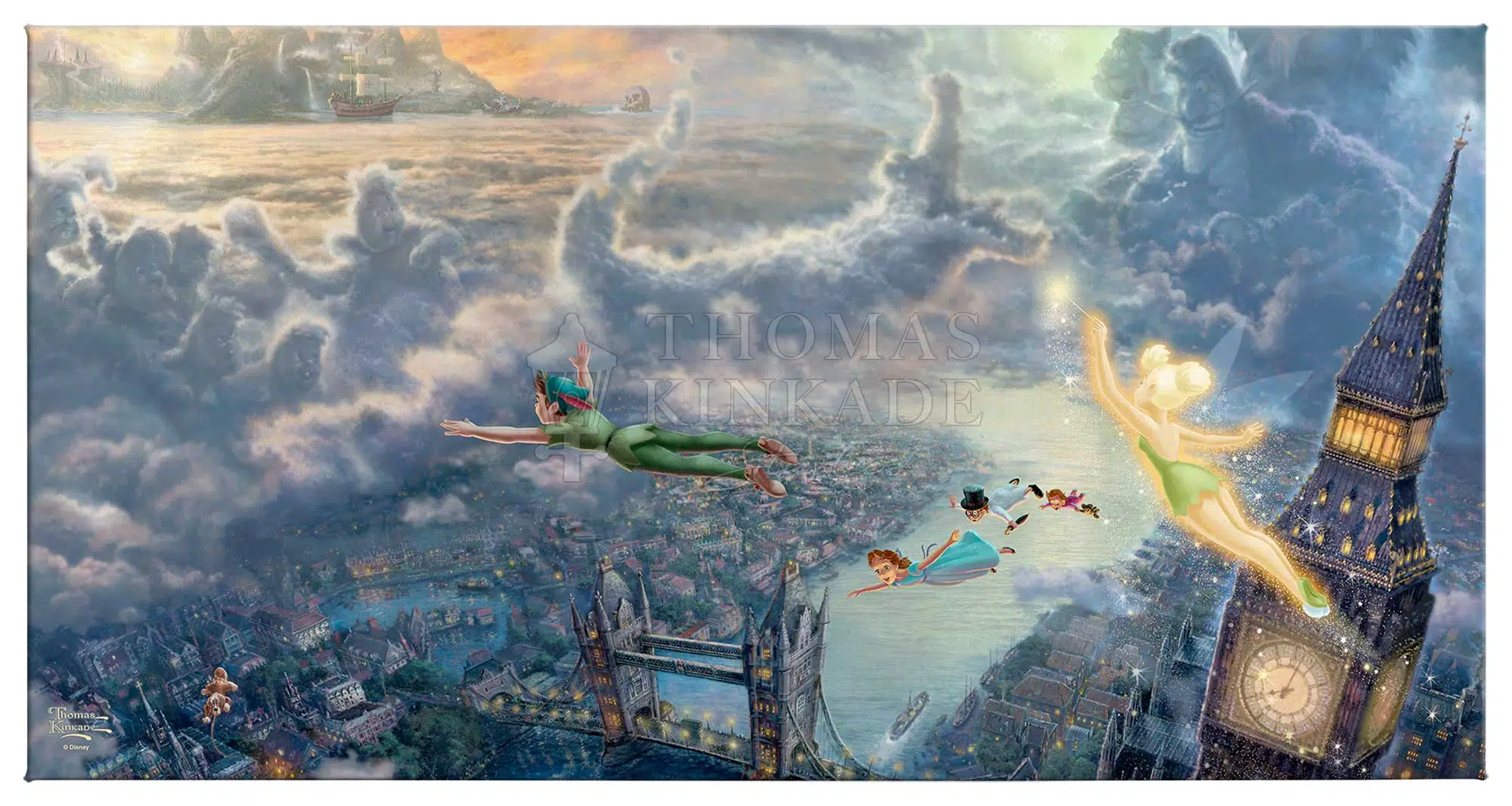 Disney Tinker Bell and Peter Pan Fly to Never Land - 16" x 31" Gallery Wrapped Canvas