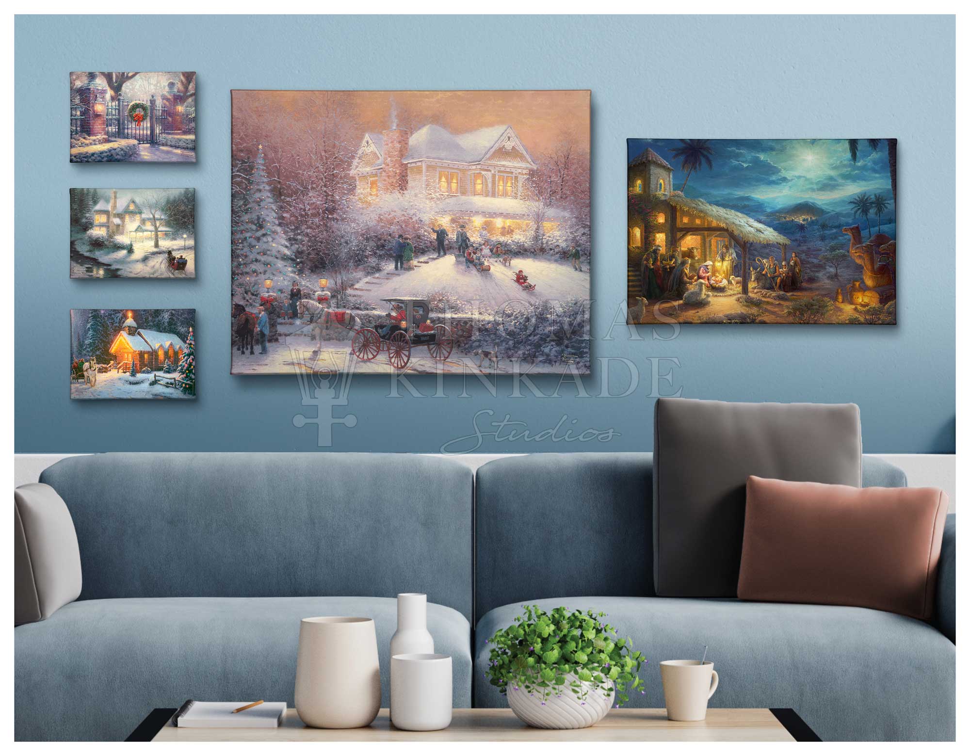Thomas Kinkade Set of 5 Holiday Gallery Wraps