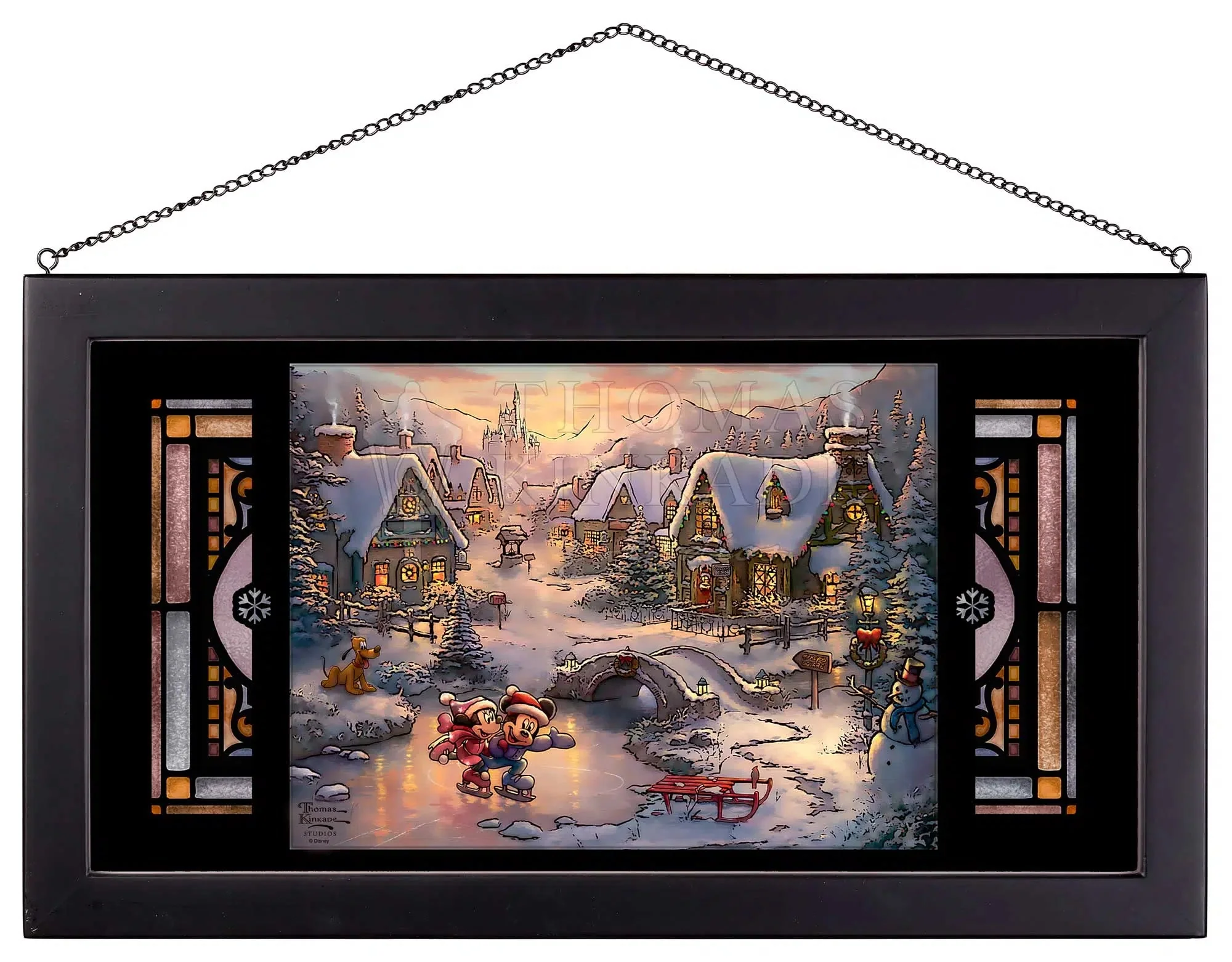 Disney Mickey and Minnie - Sweetheart Holiday - 11.5" x 21.25" Framed Glass Art