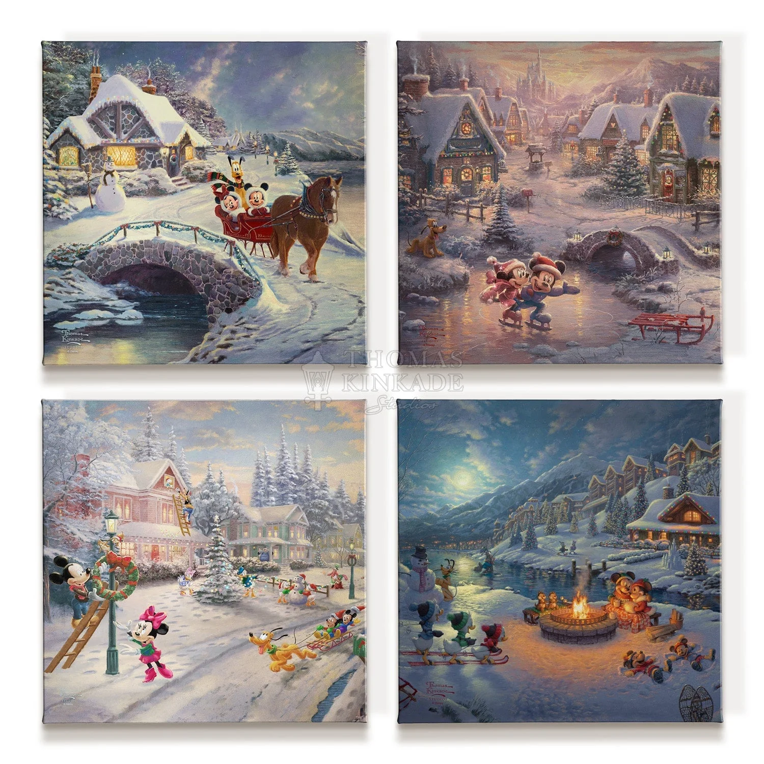 Disney Mickey and Minnie Holiday (Set of 4) - 14" x 14" Gallery Wrapped Canvas