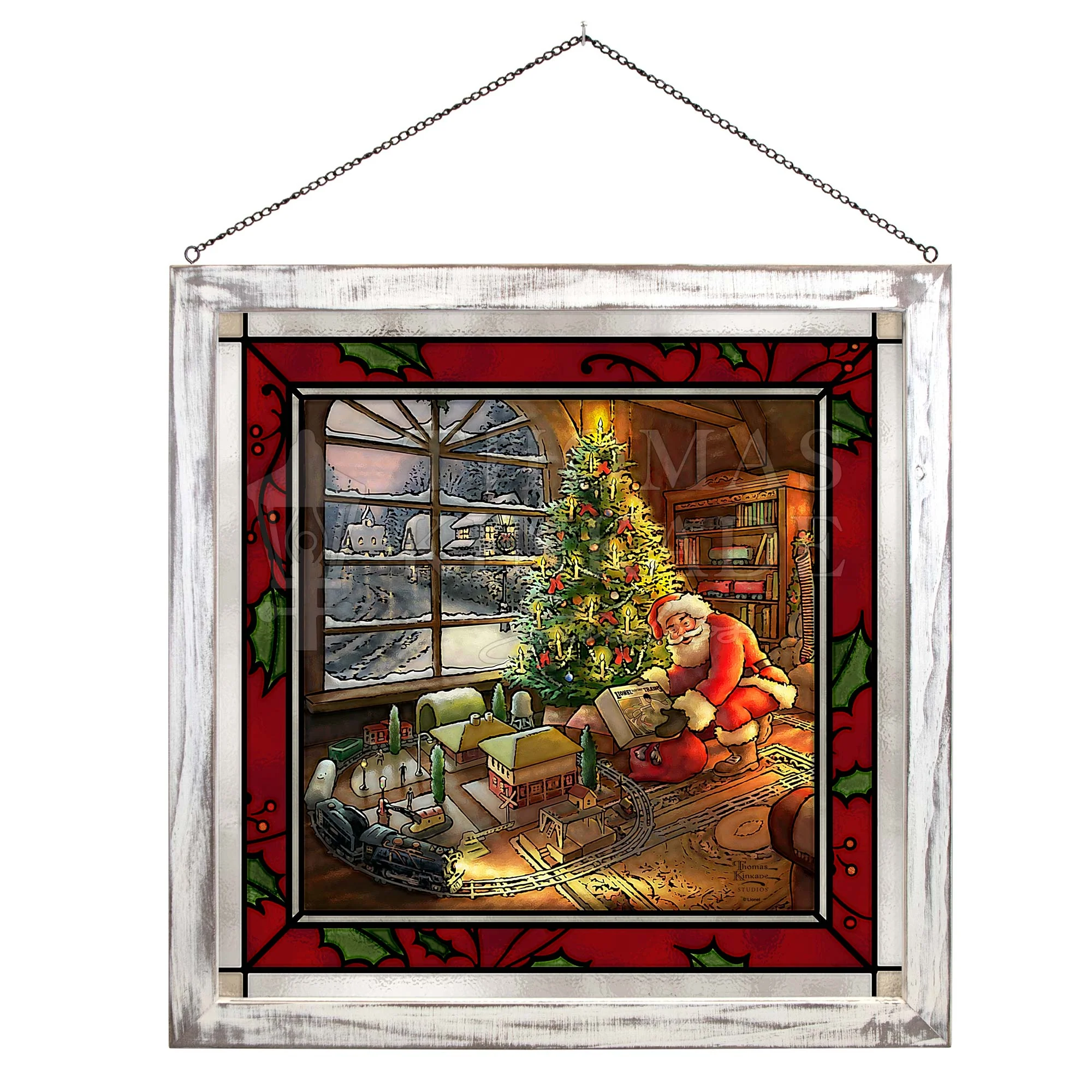 Santa's Special Delivery - 20" x 20" Framed Glass Art (Black Frame)