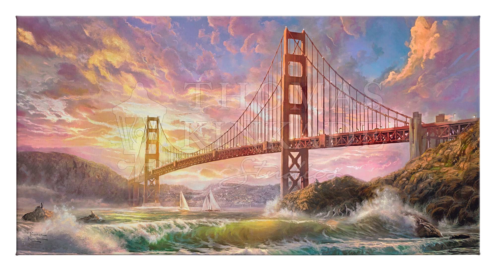 Sunset at Golden Gate Bridge - 16" x 31" Gallery Wrapped Canvas