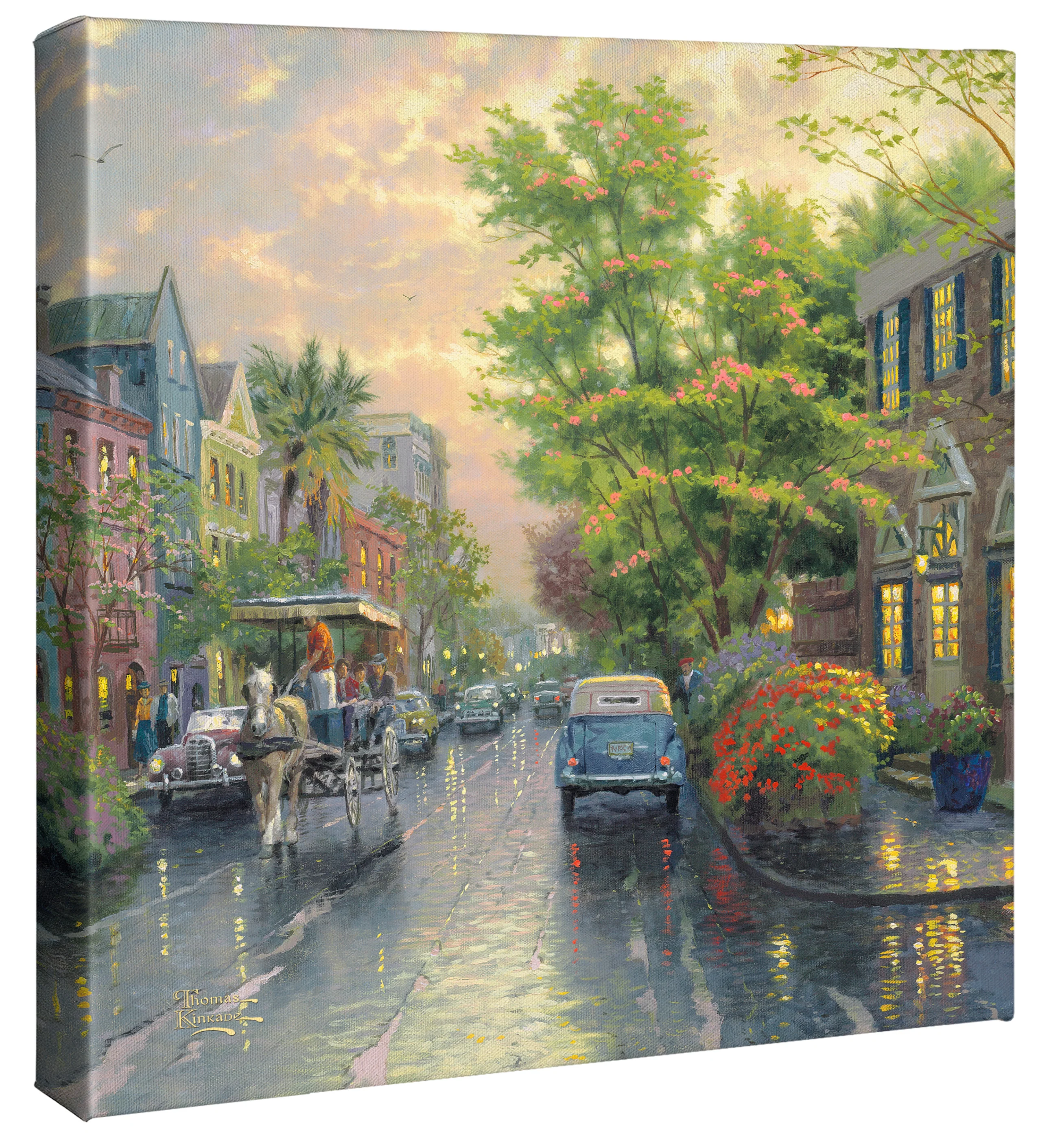 Charleston, Sunset on Rainbow Row - 14" x 14" Gallery Wrapped Canvas - Image 2