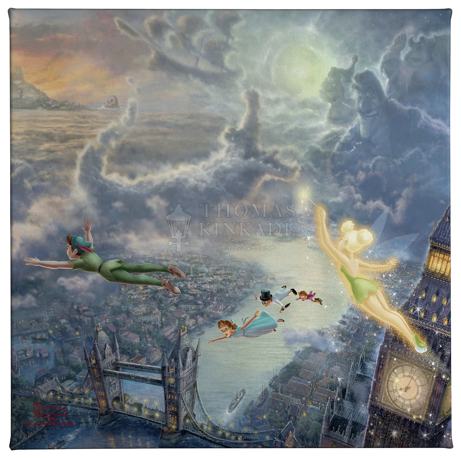 Disney Tinker Bell and Peter Pan Fly to Never Land - 14" x 14" Gallery Wrapped Canvas