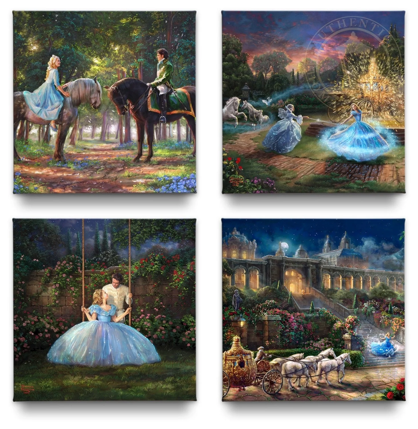 Cinderella Gallery Wrapped Canvases (Set of 4) - 14" x 14" Gallery Wrapped Canvas
