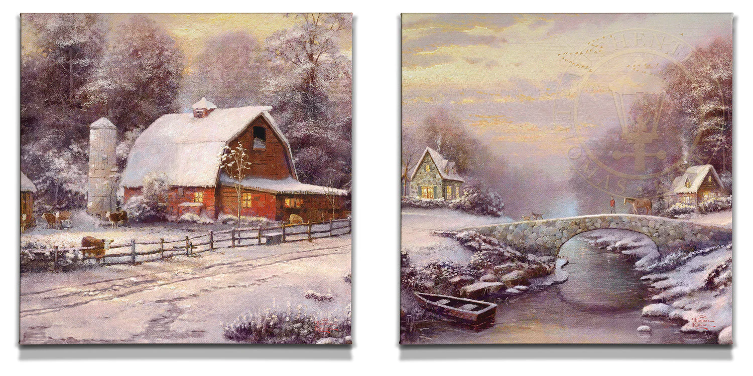 Winter at Riverbend Farm (Set of 2) - 20" x 20" Gallery Wrapped Canvas