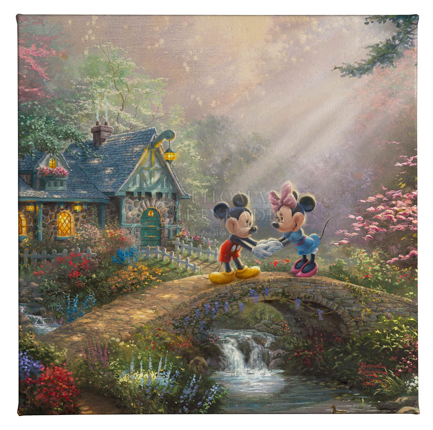 Disney Mickey and Minnie - Sweetheart Bridge - 14" x 14" Gallery Wrapped Canvas