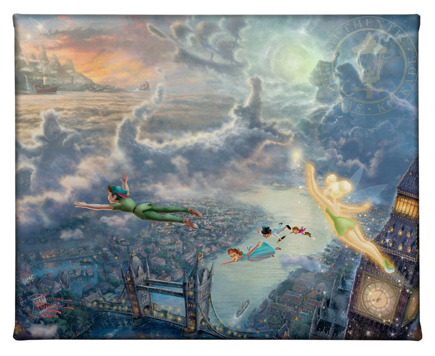 Disney Tinker Bell and Peter Pan Fly to Never Land - 8" x 10" Gallery Wrapped Canvas