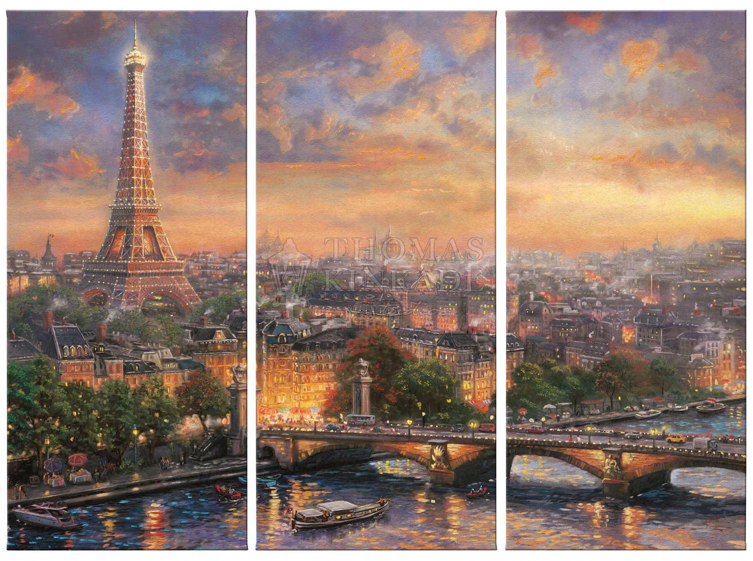 Paris, City of Love - 36" x 48" (Set of 3) Triptych Giclee Canvas - Image 2