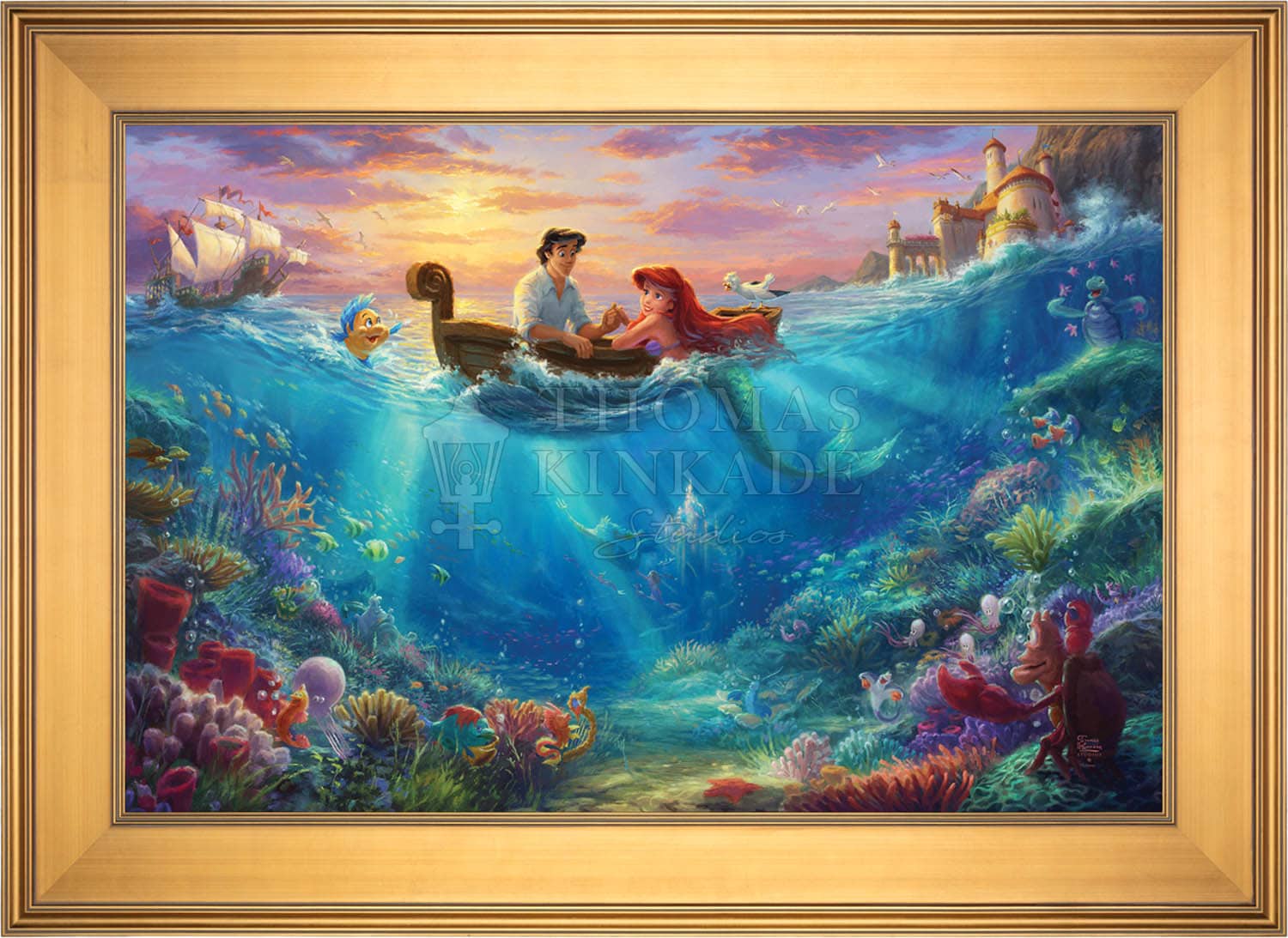 *RARE* Little Mermaid Falling In Love Framed Estate Edition Canvas Gallery Gold 12" x 18" #5/6