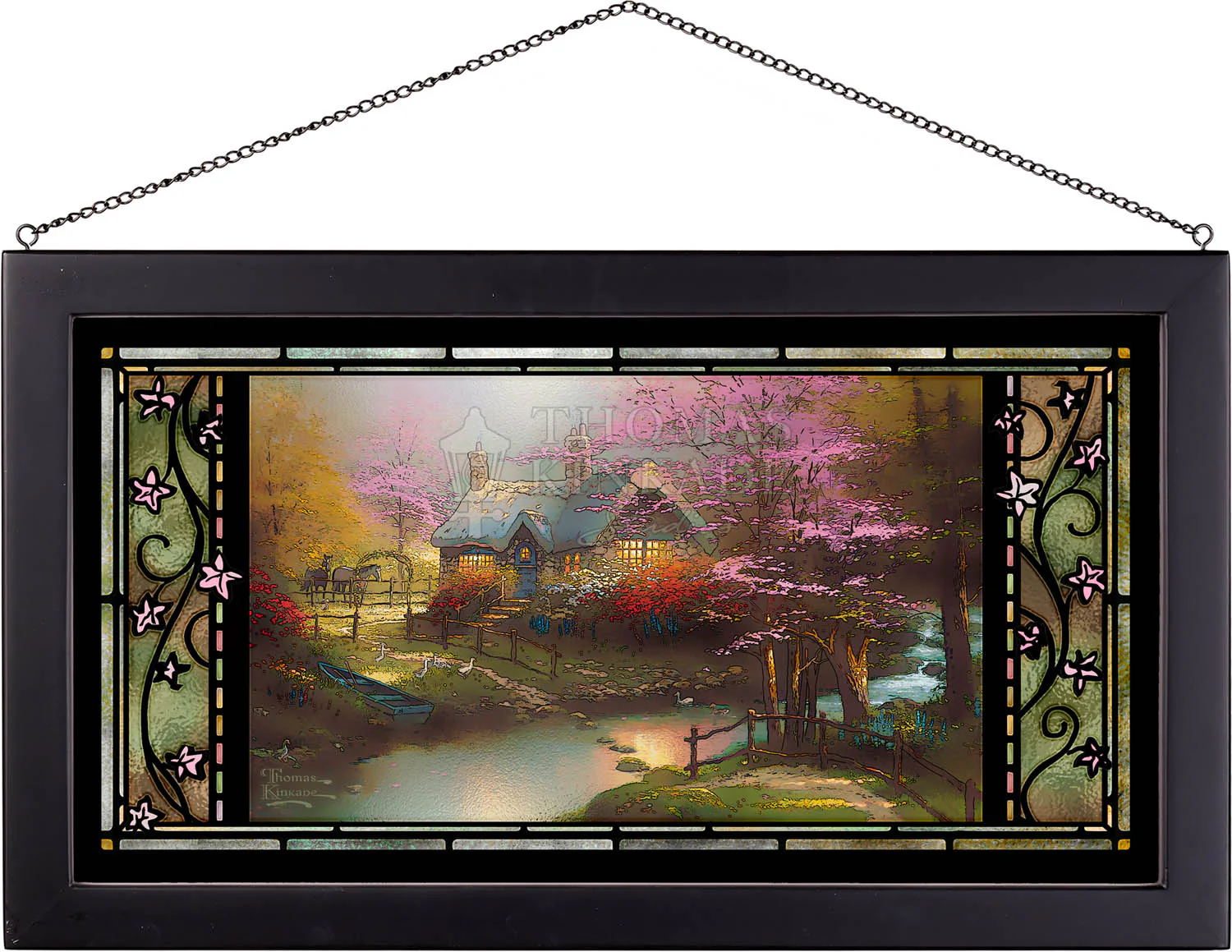 Stepping Stone Cottage - 13" x 23" Framed Glass Art (Black Frame)
